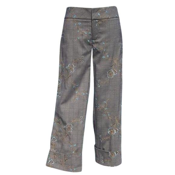 Cache Gray Blue Multi Stretch Work Crop Dress Pant New Embroidery $118 NWT - Picture 2 of 8